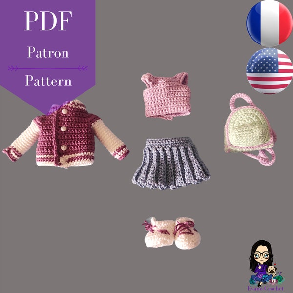 Pattern PDF crochet - Doll clothes, outfits for the doll Ambre