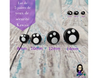 Yeux de sécurité "Kawaii" rond ou ovale 6mm, 8mm, 10mm, 12mm et 14mm (lot de 5 paires)