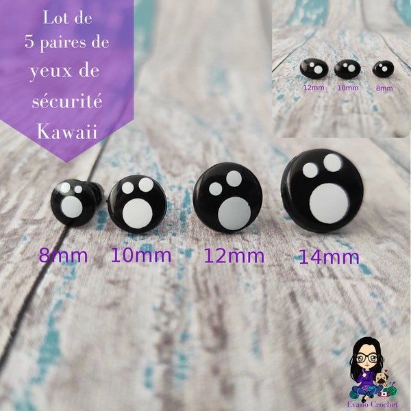 Yeux de sécurité "Kawaii" rond ou ovale 6mm, 8mm, 10mm, 12mm et 14mm (lot de 5 paires)