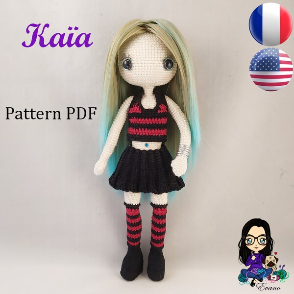 Pattern PDF poupée crochet - Kaïa