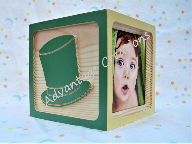 Great baby gift wedding keepsake for newborn Hat: 4 alphabet picture frame wood block Available A or other special occasions Z.