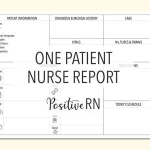 Nurse Report Sheet: One Patient, Horizontal Layout (Digital Download)