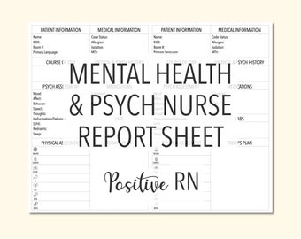 Mental Health Nurse Report Sheet: Psych RN Patient Notes (Digital Download)