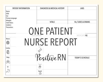 Nurse Report Sheet: One Patient, Horizontal Layout (Digital Download)