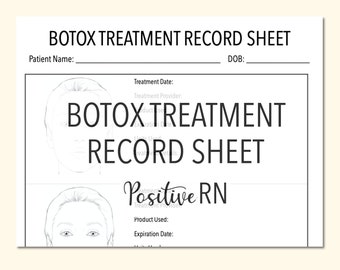 Botox Treatment Record Sheet - One Patient - Three Visits | Nurse Injector Treatment Form|