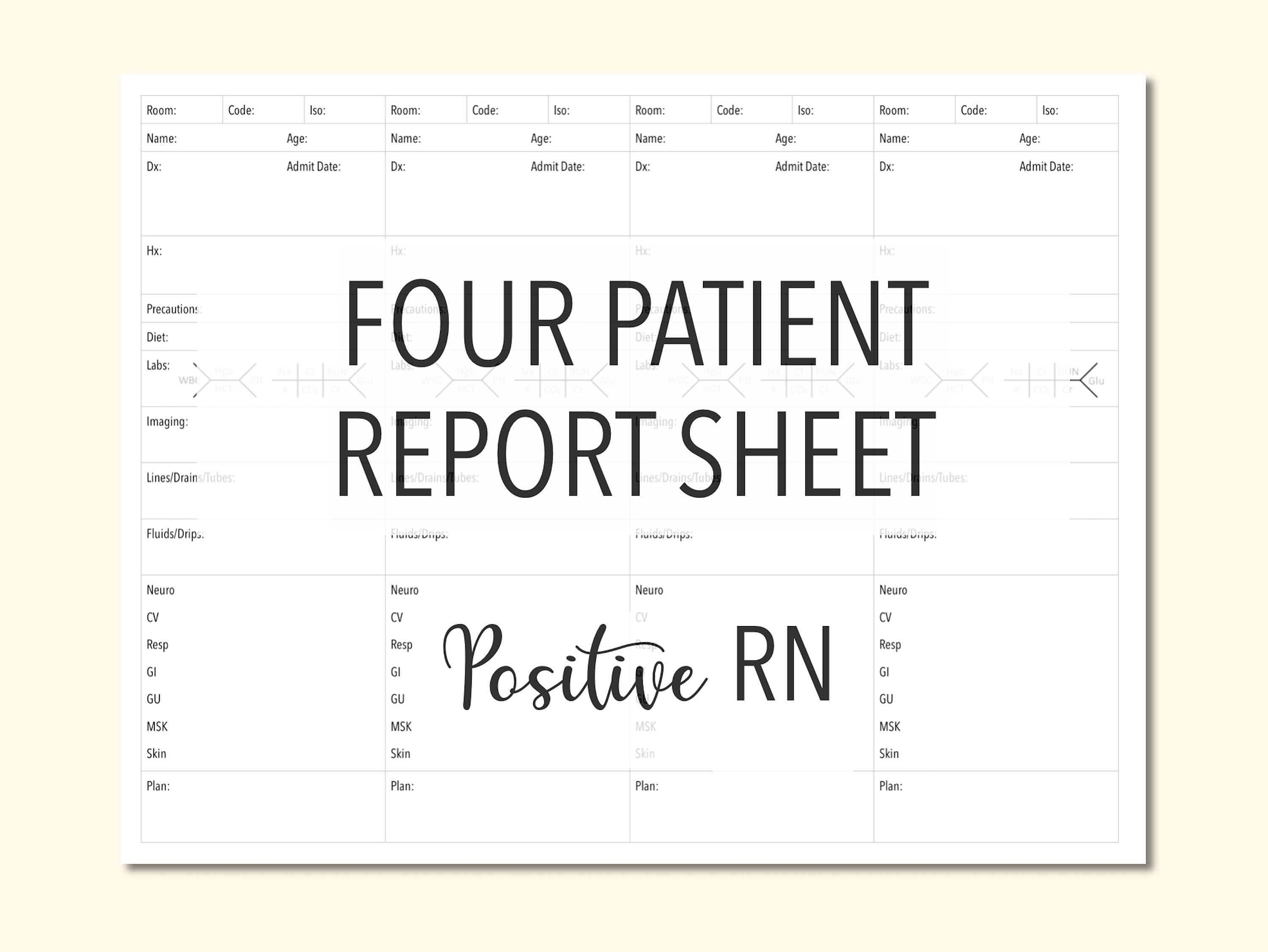 Four Patient Worksheet.pdf 4 Patients Minimalist Nurse Brain/report Sheet Med Surg Progressive ...