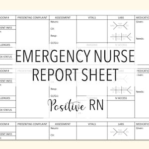 4 Patients Emergency Department ED ER Minimalist Nurse Brain/Report Sheet - SBAR Handoff Student Nurse Report Sheet