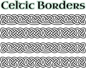 Celtic Borders Clip Art: Transparent, High-resolution PNG files of celtic knot borders for personal and commercial use in green and white