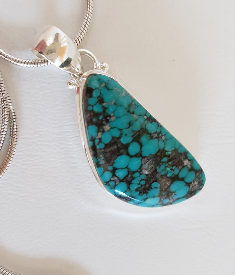 personal protection amulet Beautiful Tibetan Turquoise pendant set in sterling silver