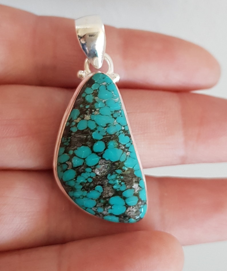 personal protection amulet Beautiful Tibetan Turquoise pendant set in sterling silver