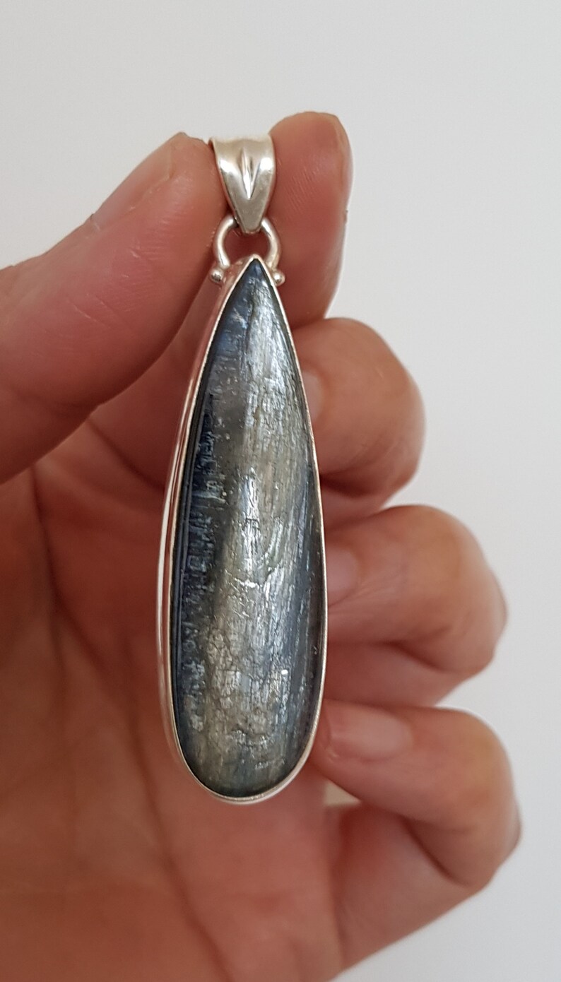 Beautiful Blue Kyanite polished pendant set in sterling silver powerful protection amulet