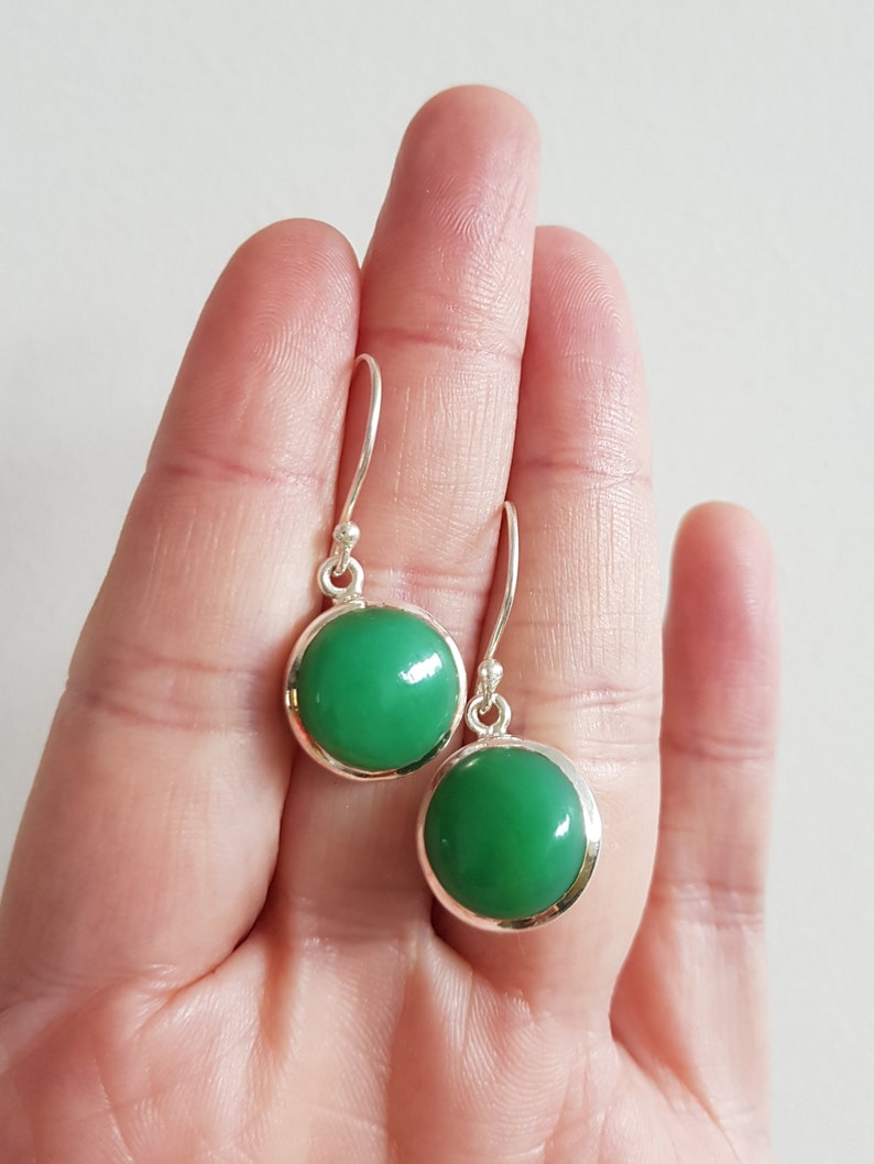 Green Chrysoprase crystal dangle earrings set in sterling silver