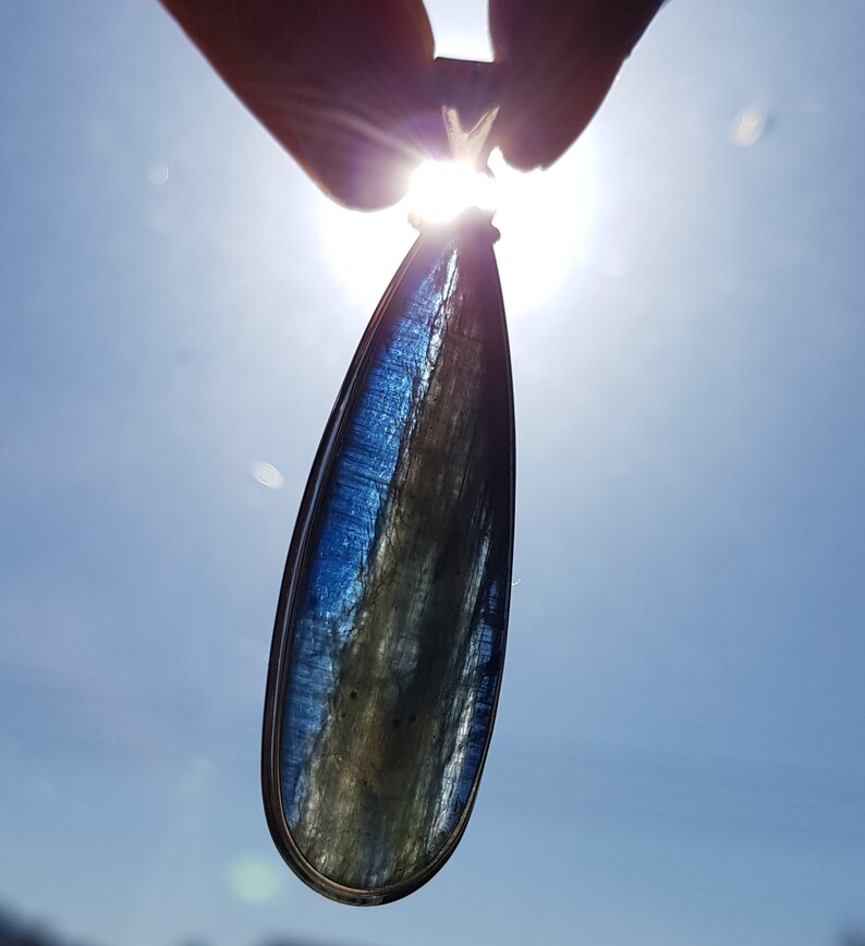 Beautiful Blue Kyanite polished pendant set in sterling silver powerful protection amulet