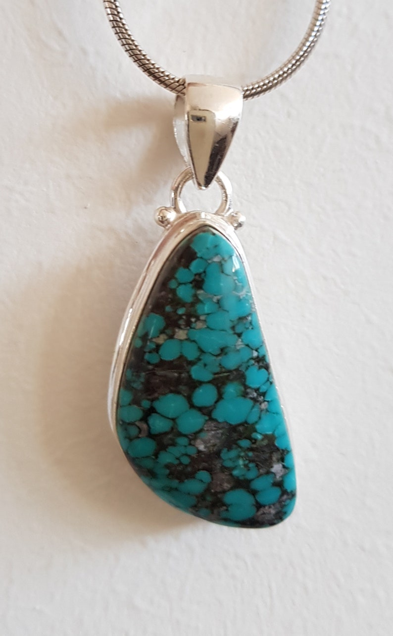 personal protection amulet Beautiful Tibetan Turquoise pendant set in sterling silver