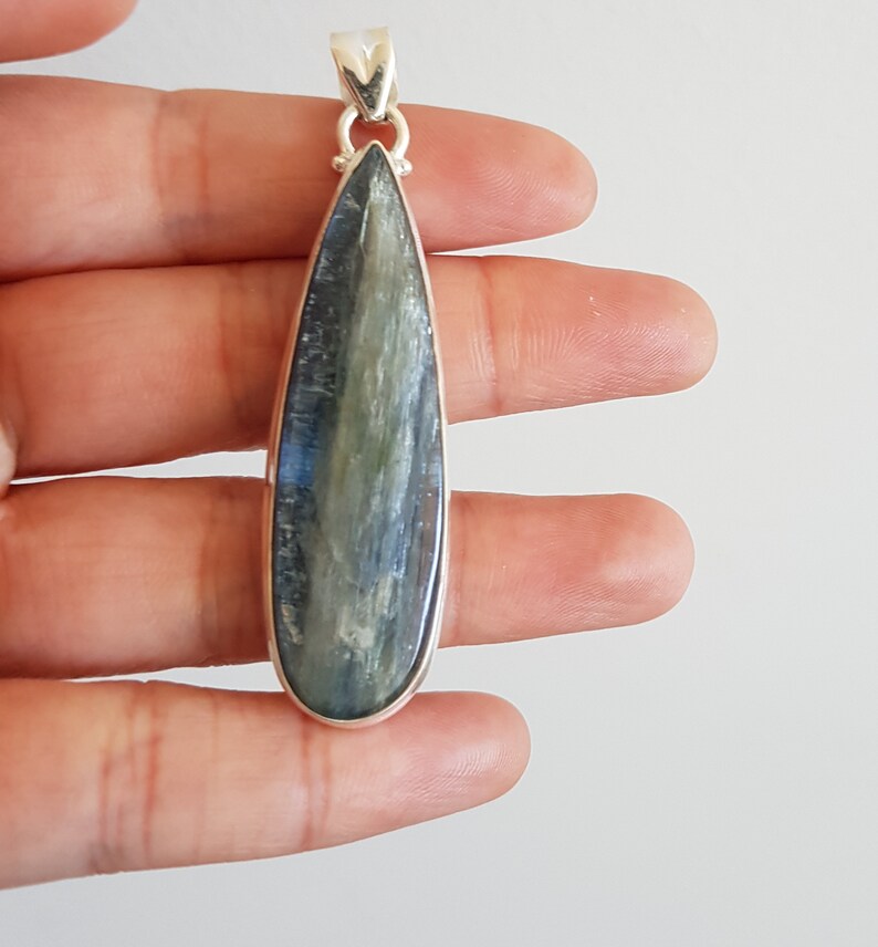 Beautiful Blue Kyanite polished pendant set in sterling silver powerful protection amulet