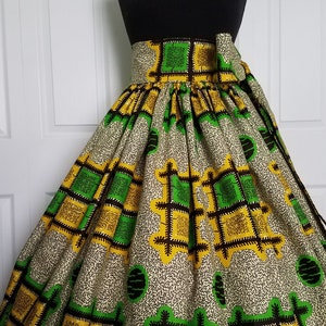 Sunshine Joy Floor Length Skirt with Pockets; Ankara Designs; High Waisted; Elasticized Waist Gathers - Fits Sizes M to Plus