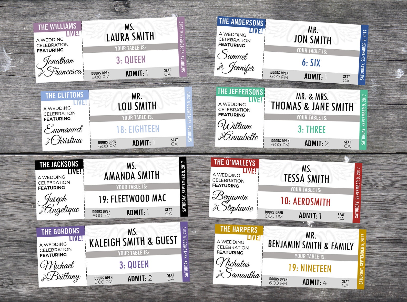 Name Tickets Wedding Tickets Custom Personalized Placecards - Concert Tickets ...