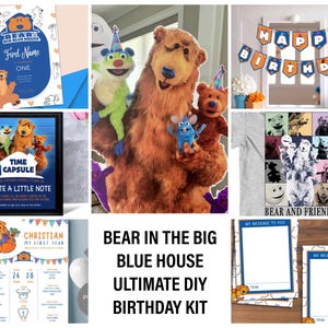 Bear in the Big Blue House complete complete verjaardagsfeestje ultieme doe-het-zelfset | Digitale download goedkope betaalbare uitnodigingen standaard banners kaarten