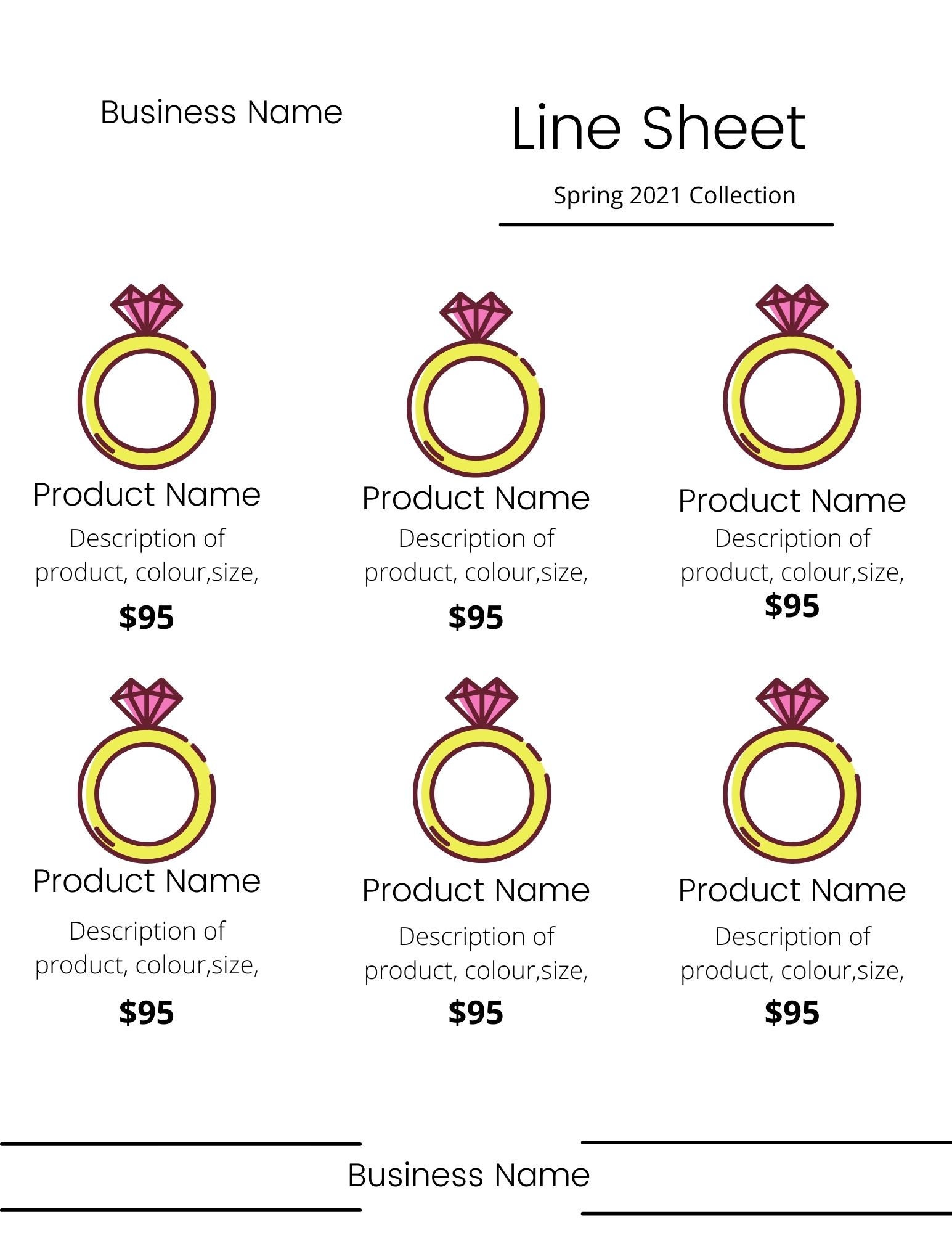 Editable Linesheet Template Line Sheet Template Product Etsy