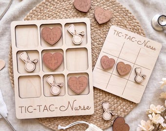 Handmade Wooden Nurse Tic Tac Toe Game: Medical Pieces, Compact Gift