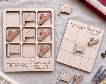 Wooden Tic Tac Toe Game: Texas History, Come and Take It Theme, USA Handmade