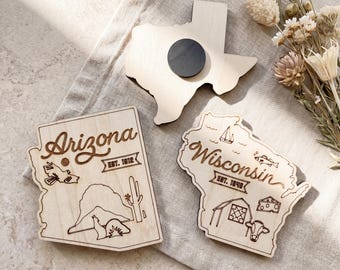 State Wood Magnet – Rustic Natural Grain Keepsake, Polished Durable Design