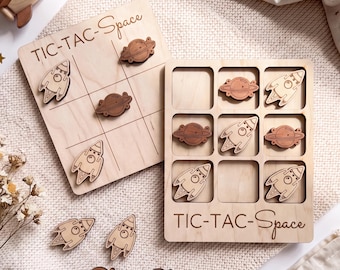 Science Travel Wooden Game Set: Tic-Tac-Toe Board, Compact Design | Handmade USA, Cotton Bag Included | Mini to Deluxe Sizes