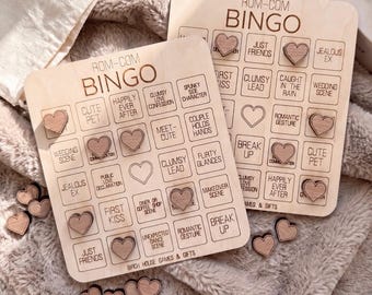 RomCom Bingo Game – Maple Mahogany Wood, Cozy Date Night Board Game