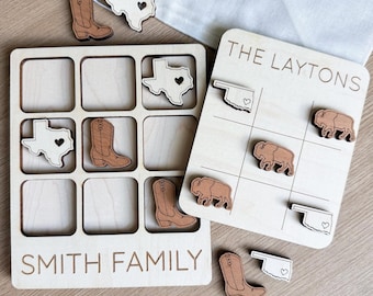 Custom Wooden Family Tic Tac Toe Board – Personalized Game Pieces