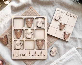Christmas Tic Tac Toe Board Game - Holiday Wooden Toy, Family Fun Game - Handmade USA, Compact Gift, Multiple Sizes
