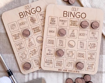 Golf Bingo Game, Maple Mahogany Wood Board, Interactive Family Fun (6.5x5.5 Inches)