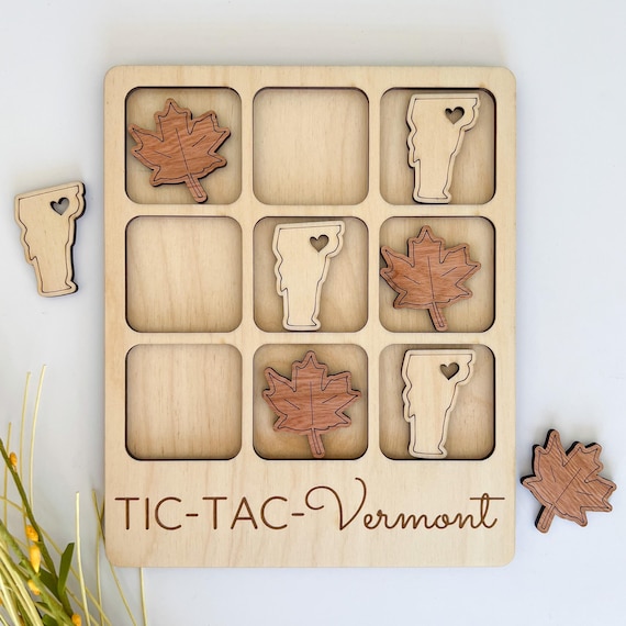 Vermont Gift Wooden Board Game: Maple Leaf Motif - Handcrafted, Compact Travel Edition, Family Fun