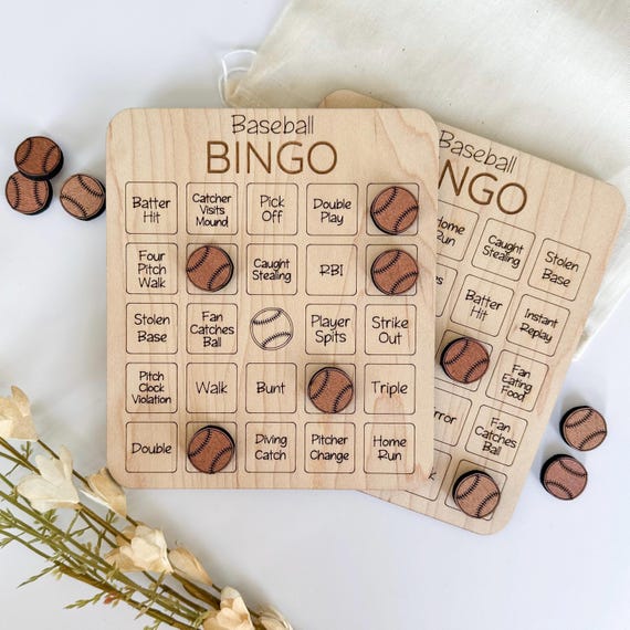 Wooden Baseball Bingo Game: Classic Family Fun, Durable Board (6.5x5.5 Inches)
