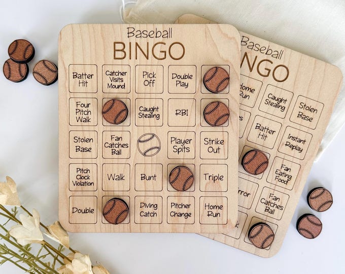 Wooden Baseball Bingo Game: Classic Family Fun, Durable Board (6.5x5.5 Inches)