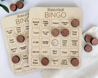 Basketball Bingo Game - Wooden Family Board Game - Handmade Durable Wood, Travel Friendly, Party Fun