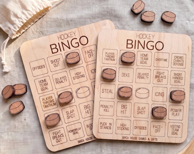 Hockey Bingo Game: NHL-Themed Wooden Board - Family Strategy Play, Includes Chips and Storage Bag