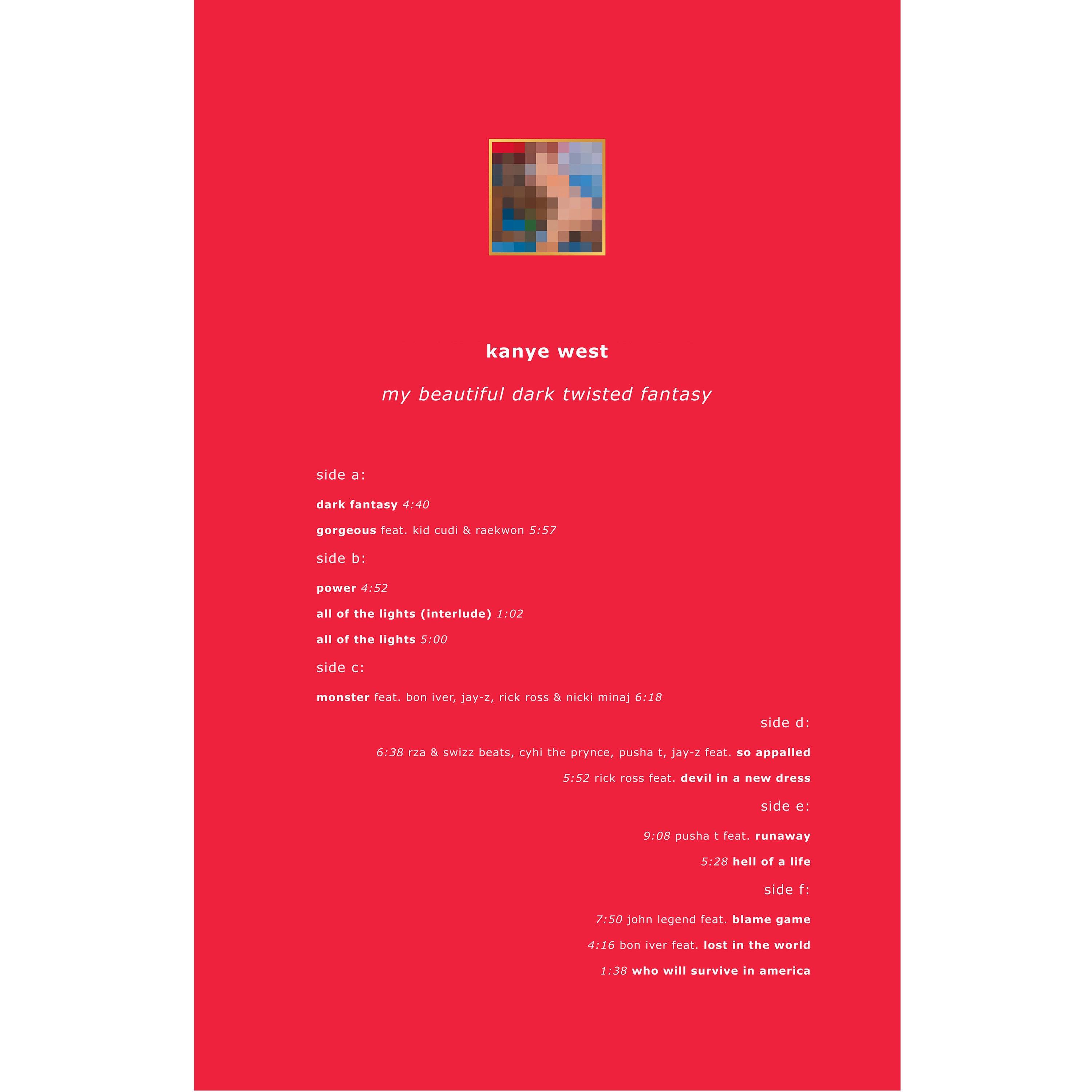 My Beautiful Dark Twisted Fantasy Kanye West Minimalist - Etsy