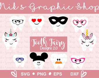 TOOTH FAIRY SVG, tooth fairy bag, Diy, Unicorn Tooth Fairy Bags, Cute Tooth Fairy svg, heart svg, mask svg, png, dxf