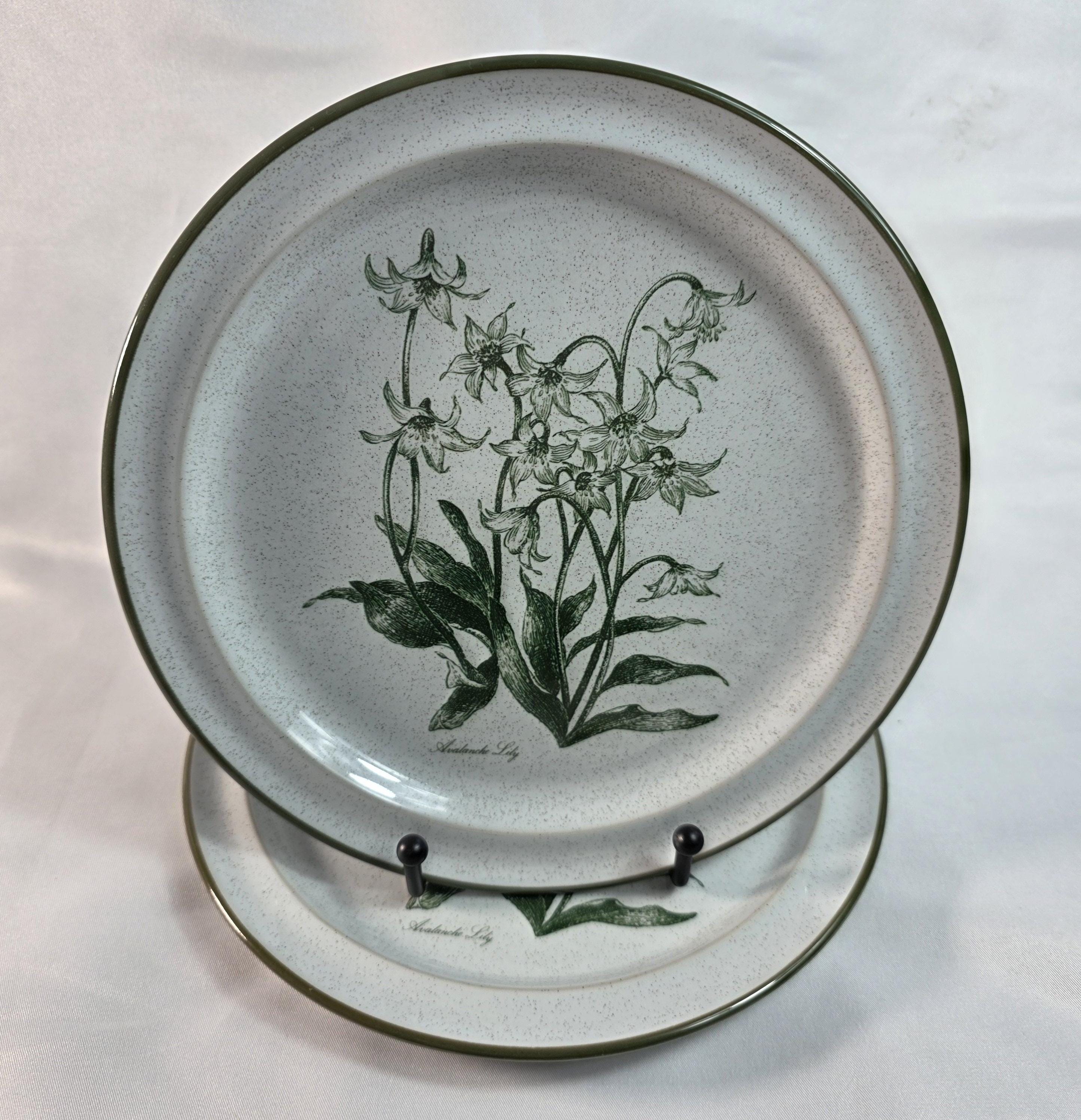 TWO Noritake Mountain Flowers Salad Plates White With Green