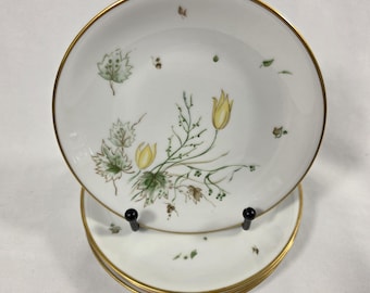THREE Stonegate Spring Breeze Salad Plates White with Yellow Tulips Gold Trim