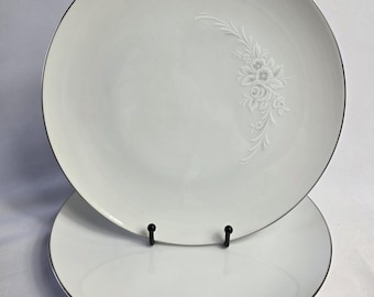 TWO Sango Cantata Dinner Plates White with White Gray Shadow Flowers