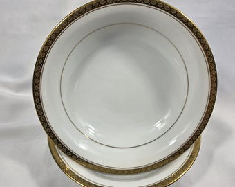 TWO Noritake Richmond Fruit Bowls White with Decor on Gold Trim