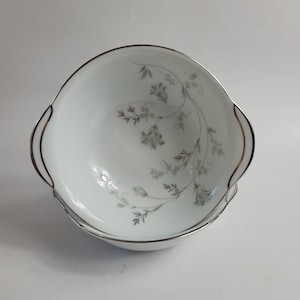 Noritake Valerie Lugged Soup Bowls Blue Gray Floral Platinum Trim #5812