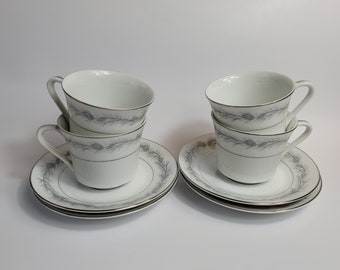 FOUR Style House Duchess Cup & Saucer Sets White with Blue Pinecones