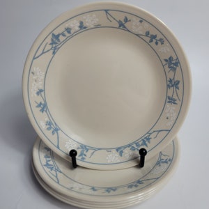 FIVE Corning Corelle First of Spring Bread Plates White Flowers Blue Stems