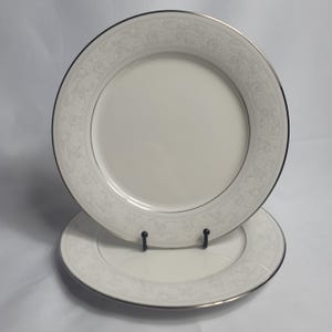 TWO Noritake Trudy Dinner Plates Ivory with Blue & White Scrolls Noritake 7087