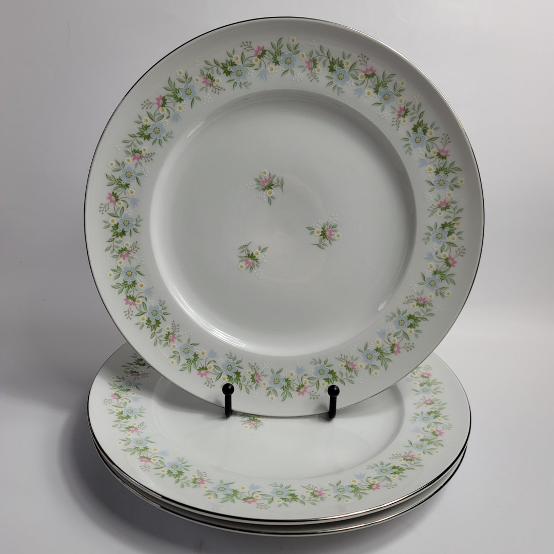 THREE Johann Haviland Forever Spring Dinner Plates White With Pink Blue