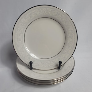 FOUR Noritake Trudy Bread Plates Ivory with Blue & White Scrolls Noritake 7087