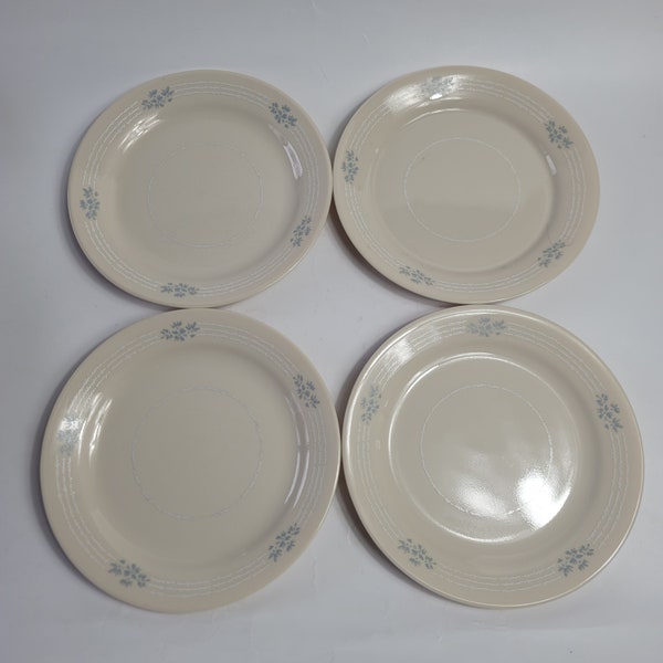 FOUR Corelle Corning Lace Bouquet Bread Plates, Corelle Lace Bouquet, Cream Color with Blue Floral White Ring