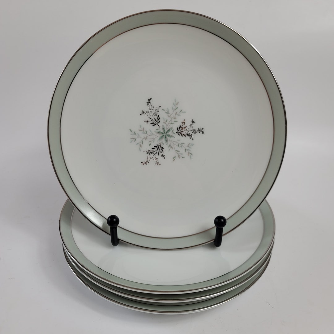 FOUR Noritake China Lucille Bread Plates 5813 Green Platinum Etsy
